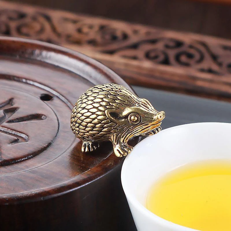 Mini Figurine Di Riccio In Ottone Statua Di Animale Vintage Figura In Metallo Home Office Desk Decor Tea Pet Ornament