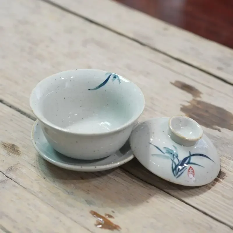 Chinese Kung Fu Teapot Pottery Clay Tea Cup Classical Gaiwan Traditional Handmade Tea Set Cup Ancient Pottery Sancai Bowl