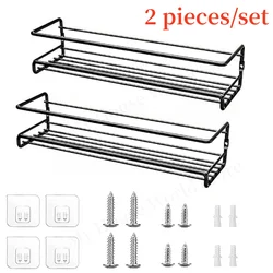 Sleek Wall-Mounted Metal Spice Rack for Organized Kitchens and Restaurants (2-piece set black)
