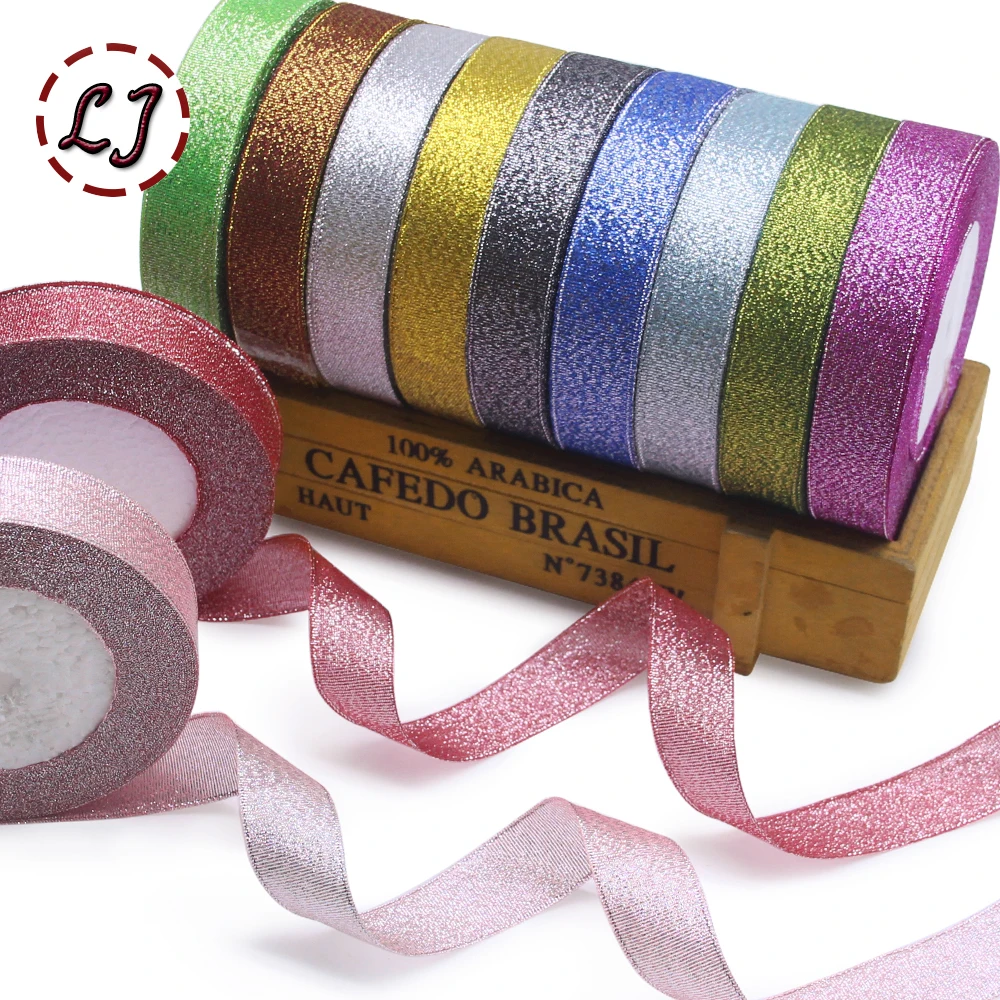 25 Yards/Roll Metallic Glitter Ribbon Christmas Wedding Decoration Ribbon DIY Bows Gift Wrapping Onion Ribbon  6/10/15/25/40MM