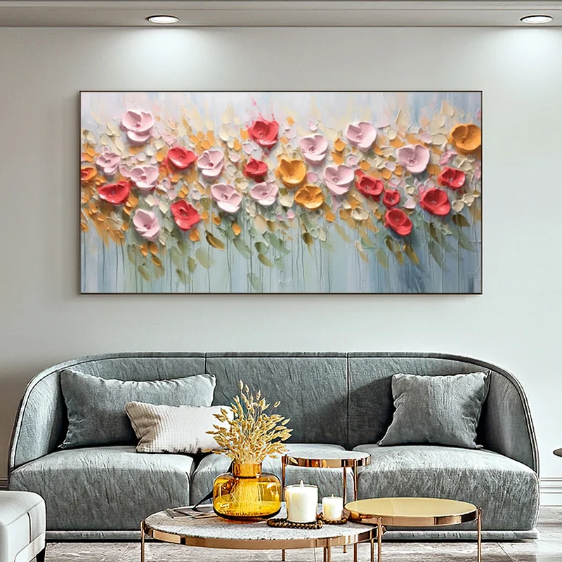 thumbnail image 1 of Pintura de flores de una pieza, impresiones abstractas en lienzo, imagen de arte de pared para sala de estar, envío gratis, decoración moderna del hogar sin marco, 1 of 5
