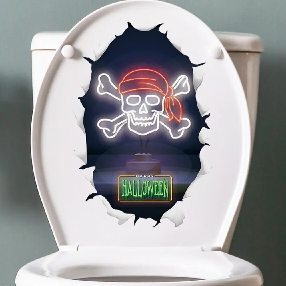 

Haunted House Toilet Sticker Spooky Halloween Skull Toilet Sticker Removable Pvc Wall Art Decoration for Room Bedroom Bathroom