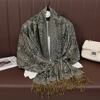[T792] Luxury Fashion Bohemian Paisley Designer Thick Ethnic Style Jacquard Scarf Women Muslim Hijab Tassel Shawl Wrap Pashmina - Image 6