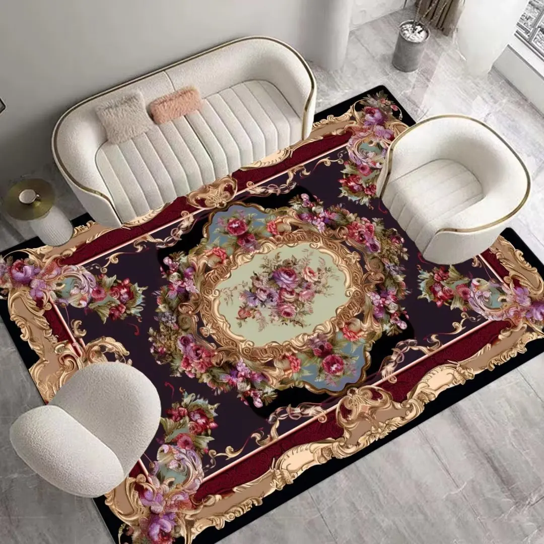 Luxury European Floral Carpets for Living Room Sofas 2x4m Big Size Area Rugs Decoration Bedroom Carpet Elastic Flannel Floor Mat