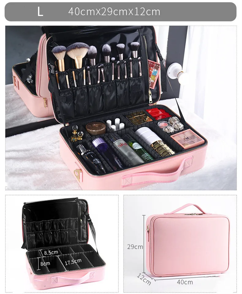 PU Leather Multilayer Clapboard Cosmetic Bag Beauty Salon Tattoo Manicure Toolbox Ladies Cosmetic Storage Bag Large Capacity Bag
