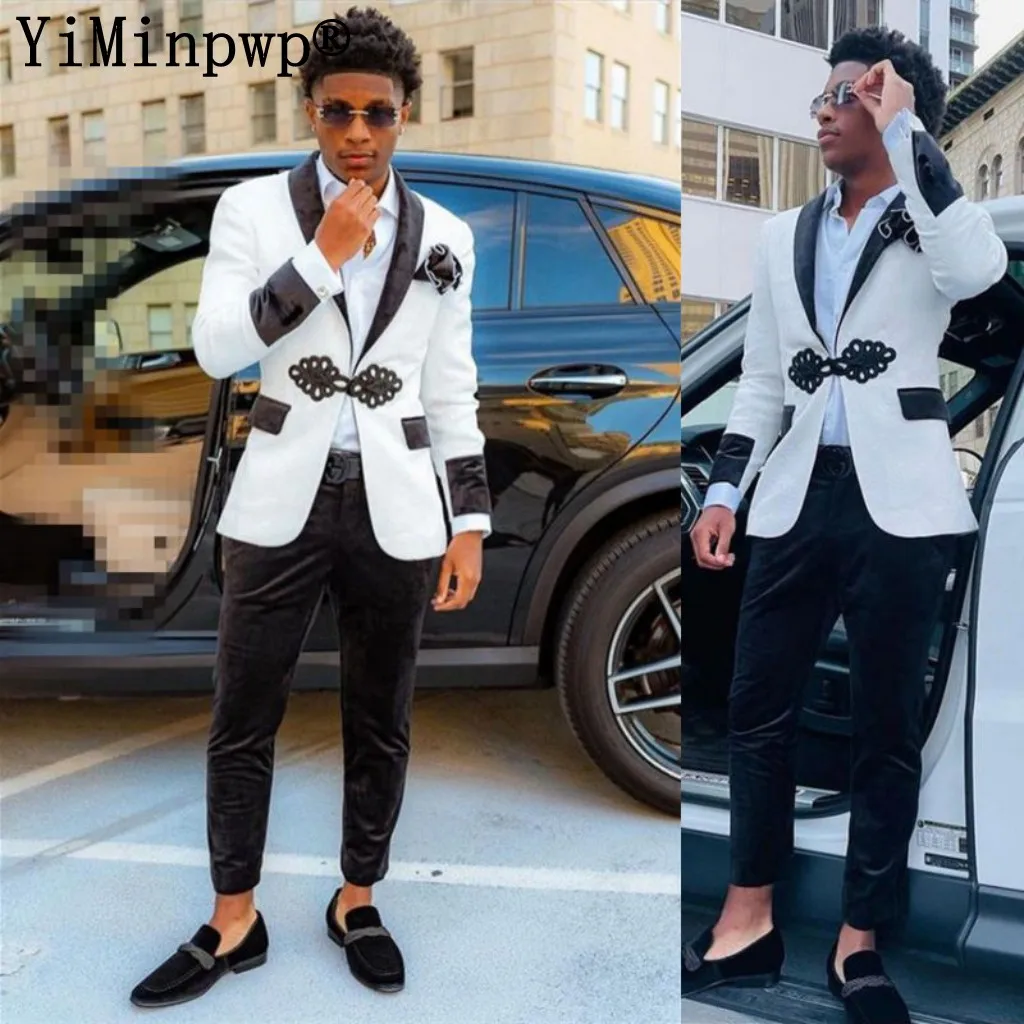 Black&White Jaquard Suits for Men 2 Pieces Slim Fit Young Man Prom — free download