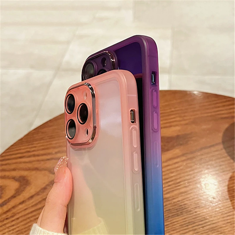 Gradient Rainbow Clear Phone Case For iPhone 15 14 13 12 11 Pro Max XS Max X XR Silicone Shockproof Cover With Camera Protector