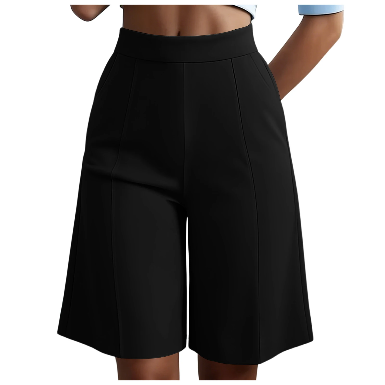 Summer New Work Straight Shorts Women's Workwear High Waist Solid Casual Knee Length Pants Office Lady Classic Loose Shorts