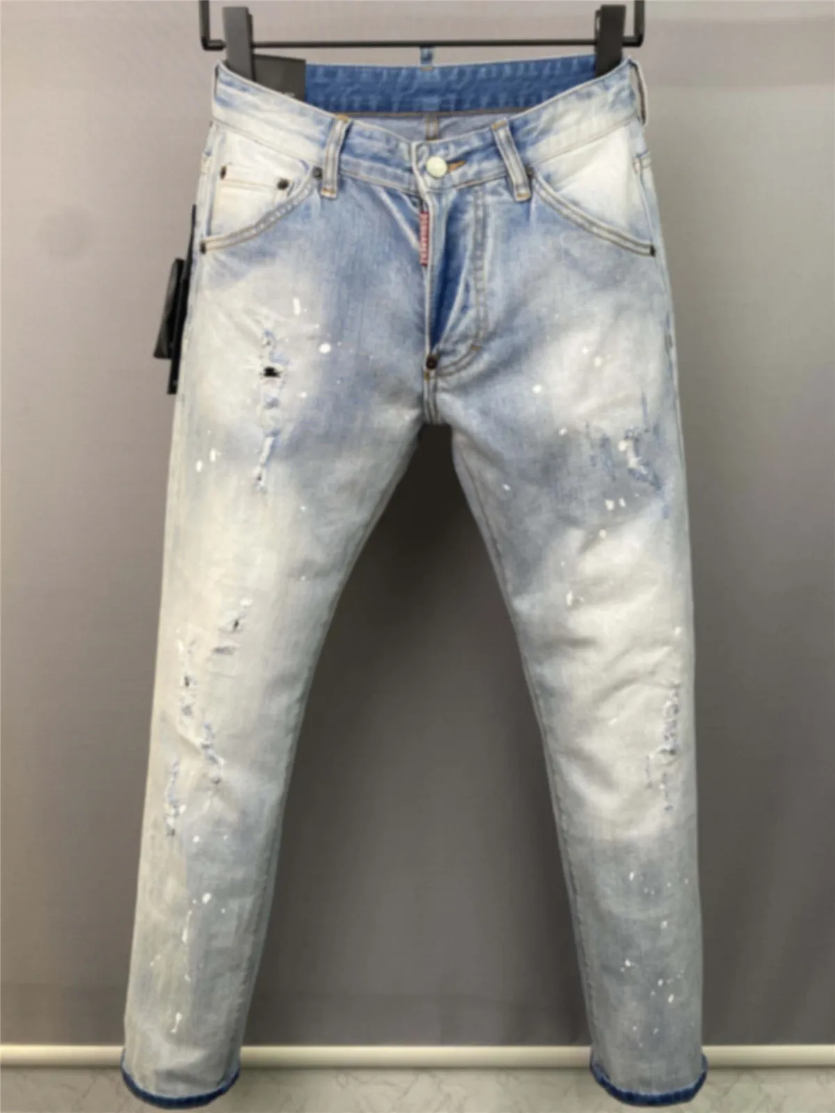 

2024 Spring/Summer New D2 Jeans Fashion Men's Washed and Worn Out Full Stripe Graffiti Print Star Blue Small Straight Sleeve