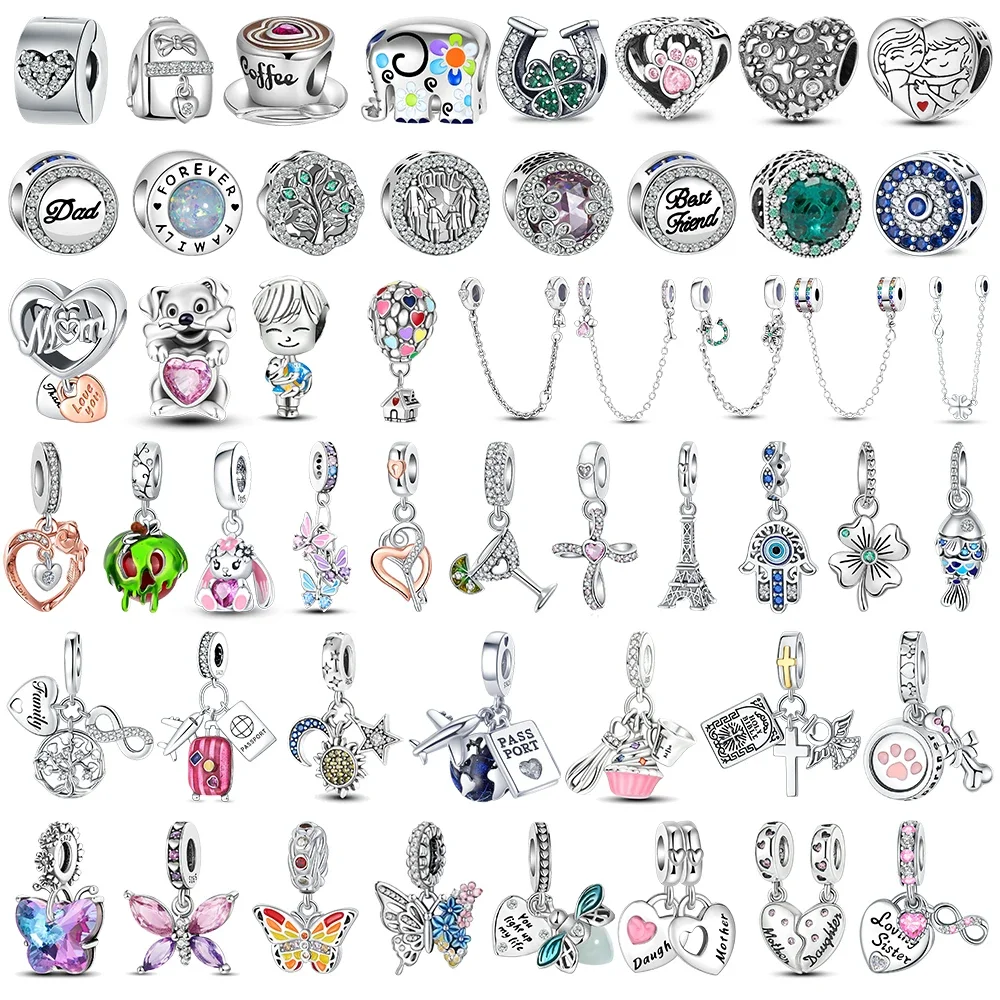 

925 Sterling Silver Family Butterfly Airplane Dangle Beads Fit Original Pandora Charms Bracelets DIY Bead Women Jewelry Making