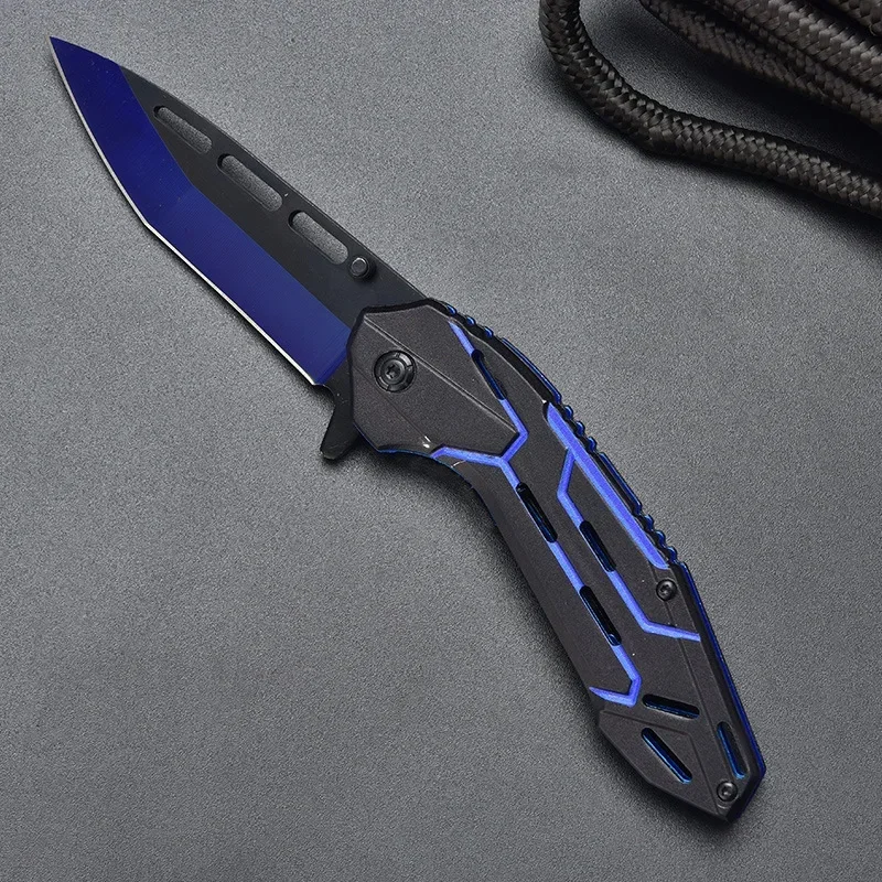 

Quick-opening folding knife aluminum alloy lightweight design blue demon pattern folding knife