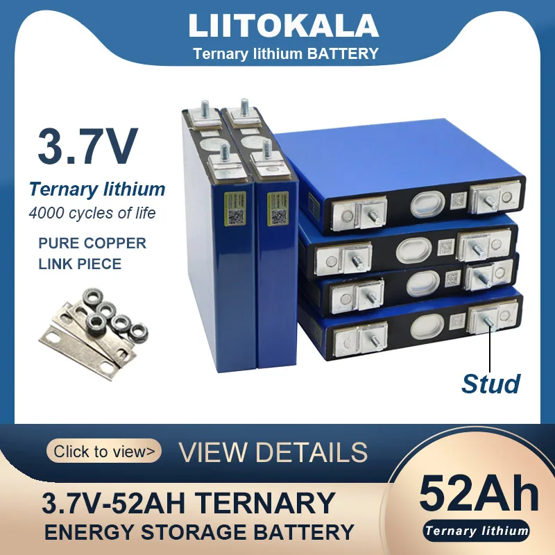 LiitoKala 3.7V/4.2V 52Ah battery Ternary lithium for 12V 24V Electric bicycle Motorcycle Car motor batteries modification Stud