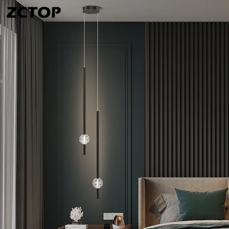 Bedside Chandeliers Modern Minimalist Restaurant Bar Table Led Copper Lamp Designer Creative Cafe Bedroom Crystal Pendant Lamps