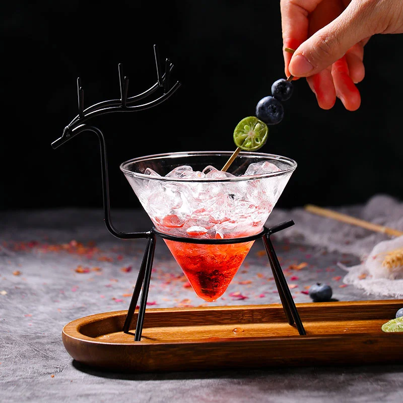 Iron Art Deer Stand Wedding Champagne Coupes Molecular Cocktail Glass For Bar Party Conical Martini Cup Special Drink Wineglass
