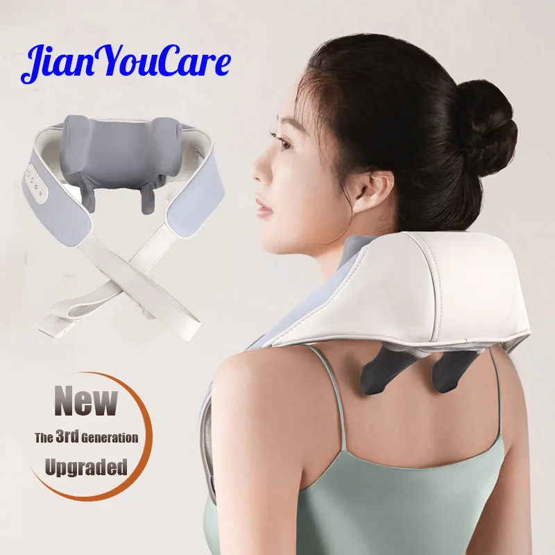 JianYouCare electrical neck shoulder body massager Heated Kneading Shiatsu Shawl Cervical back Massage machine Relieve fatigue electric neck shoulder massage shawl back pain massage machine with infrared