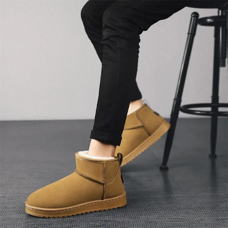 

Winter Couple Cotton Shoes for Men Keep Warm Short Plush Slip on Snow Boots for Men Platform Casual Ankle Boots Zapatos Hombre