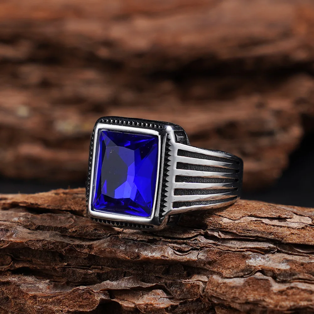 1pc Luxury gemstone rings for fashion parties, available in men's and women's styles, 316L stainless steel trendy rings. 6