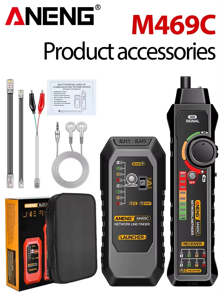 ANENG M469C Network Cable Tester High-precision Smart RJ45 RJ11 LAN Power Cable Line Tracing Measure DC Level Cables Tool network cable tester