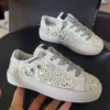 Gold Sequin Tone Sneakers Old School Leather Girl's May Glitter Leather Star Low-Top Sneakers Kids Leopard Shoes 6