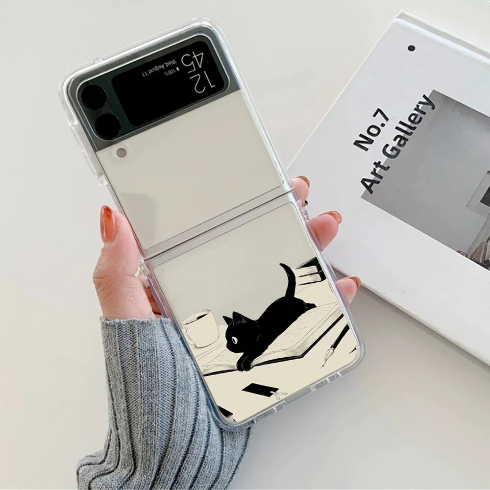 Adorable Black Cat Cartoon Phone Case - Hard Folding Cover