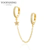 YUXINTOME 1 PC 925 en argent Sterling aiguille d'oreille coloré Zircon chaîne gland boucles d'oreilles pour les femmes deux trous boucle d'oreille bijoux A45