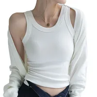 Camisole côtelée tout-en-un pour femme, col rond, soutien-gorge intégré, haut sans manches pour un usage quotidien décontracté, vêtements de mode coréenne Y2k 6
