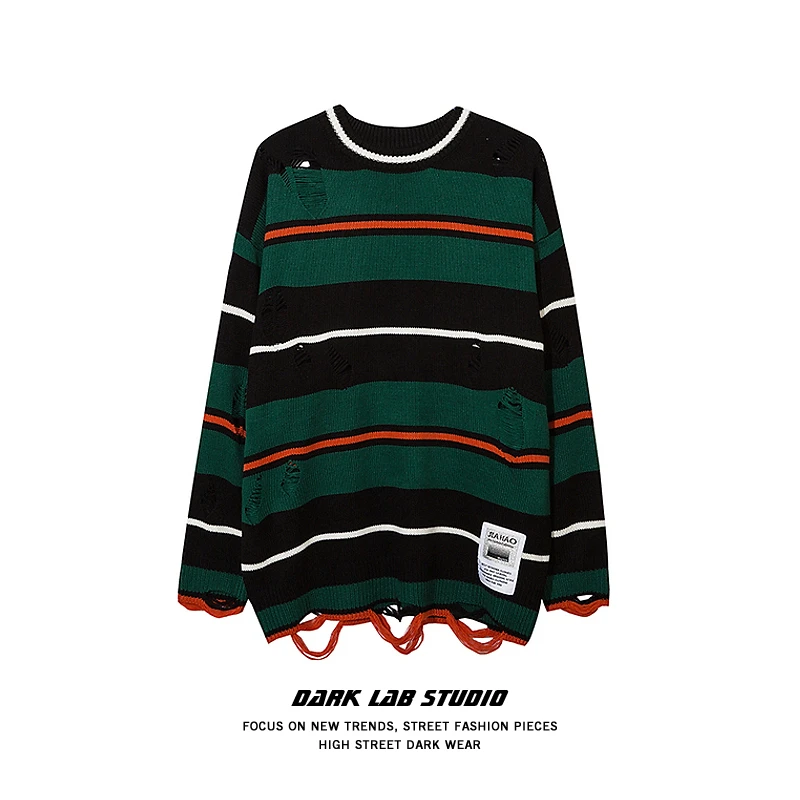 Sweater Round Neck Pullover American Retro Street Striped Fashion Trend Loose Matching Couple's Knitwear Top Casual Common Style