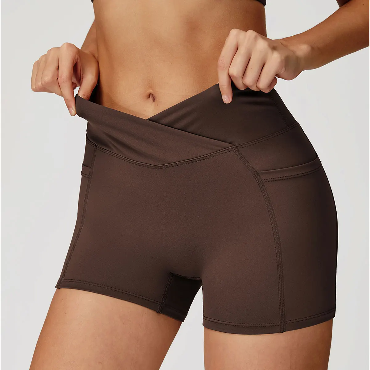 Legging Court Sport Femme Taille Haute avec Poches