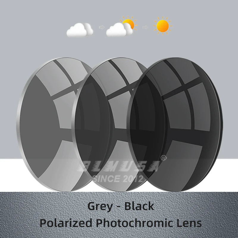 Blmusa photo chrome polarisierte Serie Myopie Hyperopie progressive Linse 1,56 1,61 1,67 verschreibung pflicht ige CR-39 harz asphärische Linsen – Detail 4