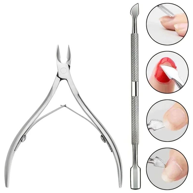 Nail Cutter 1/2/4/6pcs Professional Stainless Steel Scissor Nippers Multifunctional Cuticle Pusher Ergonomic Design for Manicure