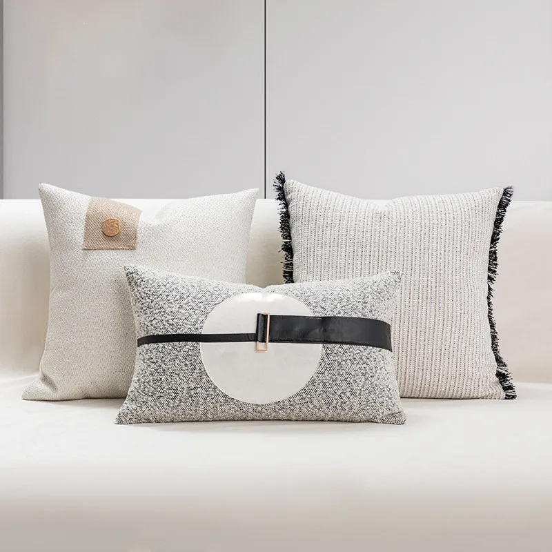 

Geometric Leather Splicing Cushion Cover Luxury European Pillow Cover Cotton Linen PillowCase Home Decorative Sofa Throw Pillow