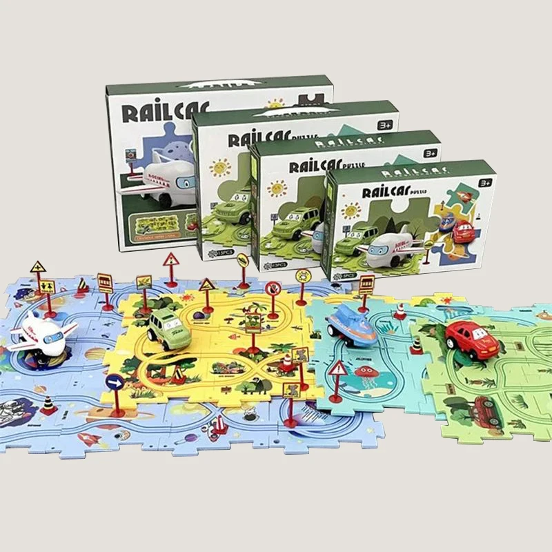 Hot Saling Children's Electric Rail Car Puzzle DIY Assembly Multiple-Scene Railroad Maps Kids Jigsaw Puzzle Toys Christmas Gift children s puzzle electric diy puzzle assembly electric rail car automatic track city scene building educational toy gift