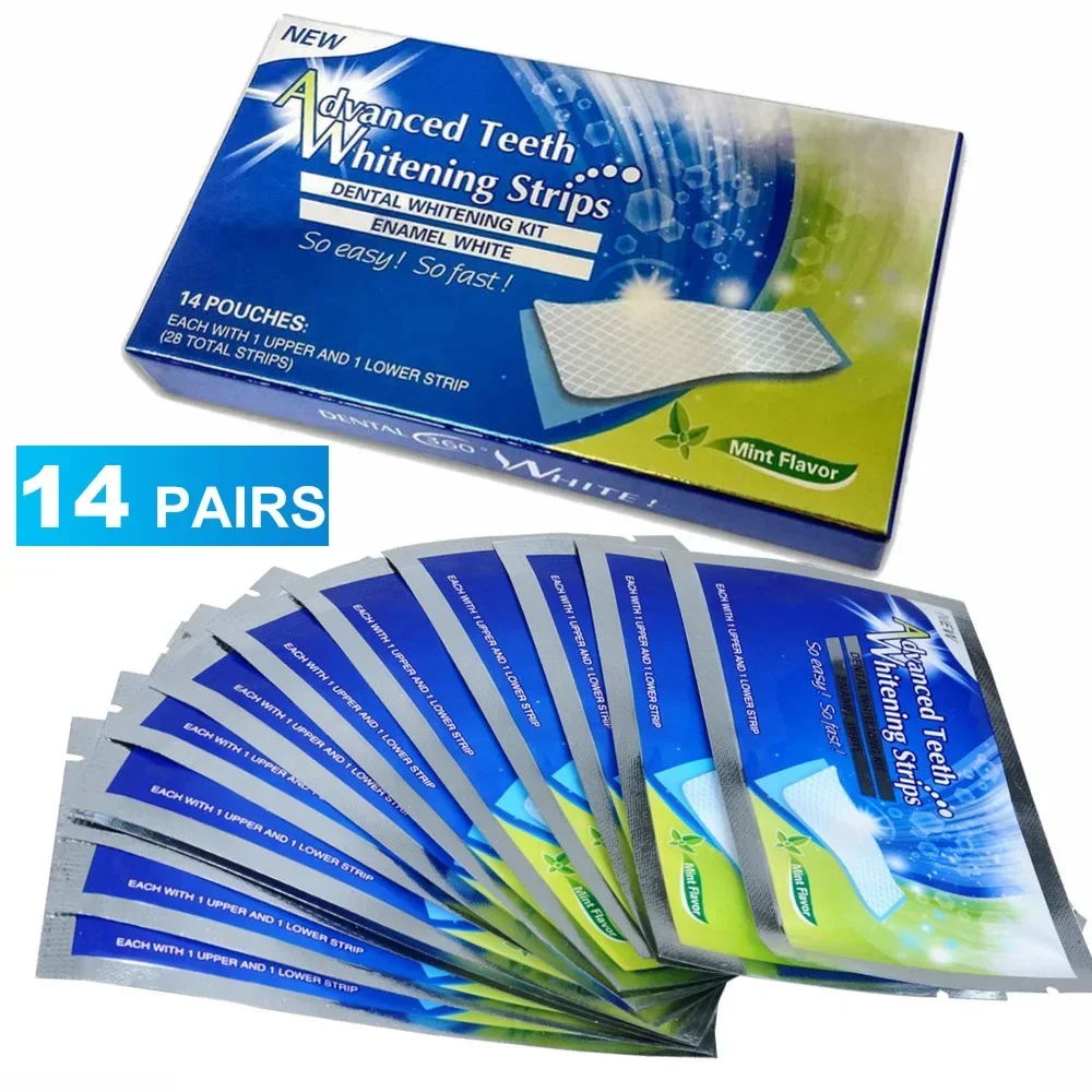 14Pairs Advanced Teeth Whitening Strips Stain Removal for Oral Hygiene Clean Double Elastic Dental Bleaching Strip Toothpaste 14pair teeth whitening strips 3d whitening shine teeth advanced double elastic gel cleaning for teeth care dental bleaching tool