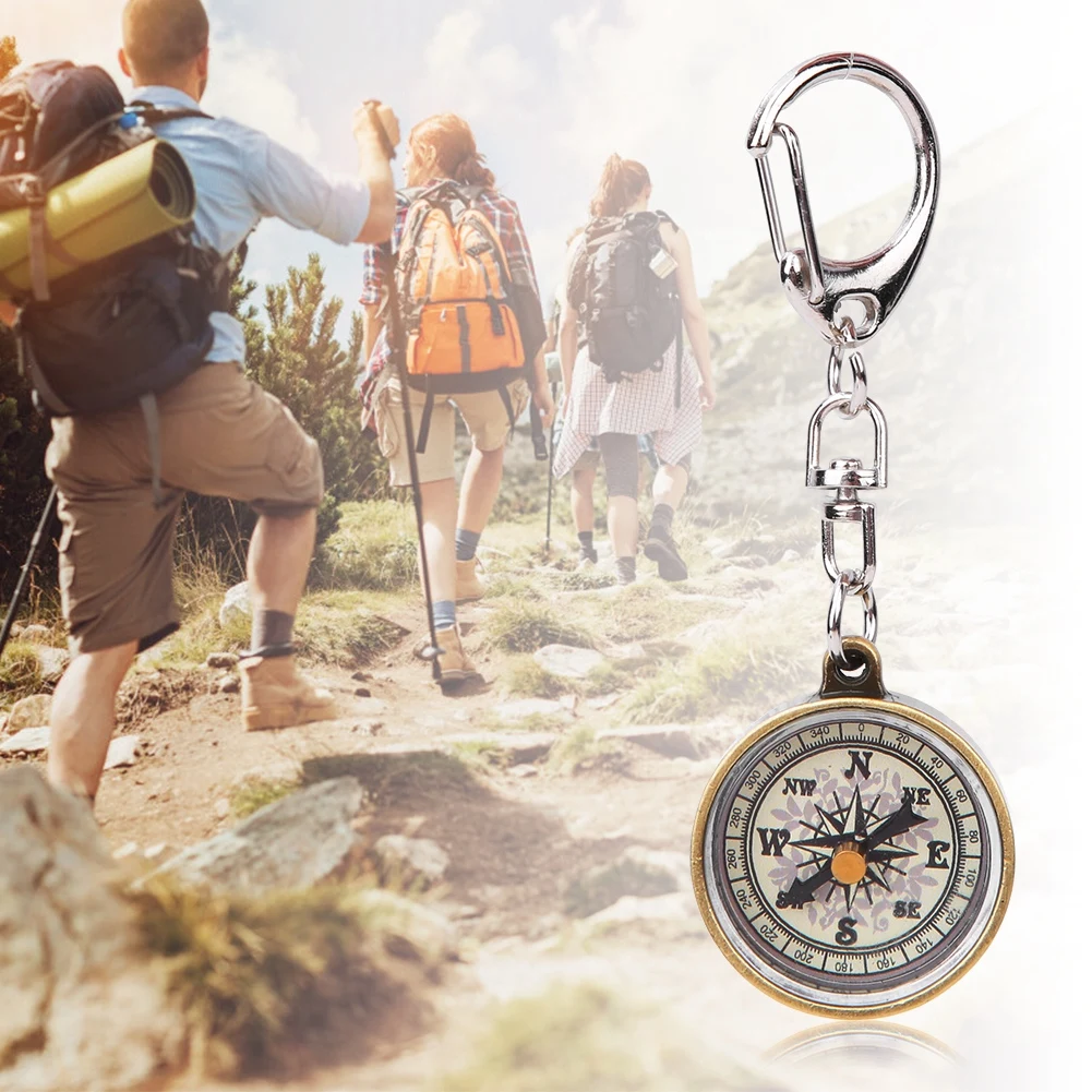2PCS Mini Compass Vintage Portable Zinc Alloy Compact Pocket Compass Keychain for Outdoor Navigation Tools 3.5x3.5x1.5cm Camping