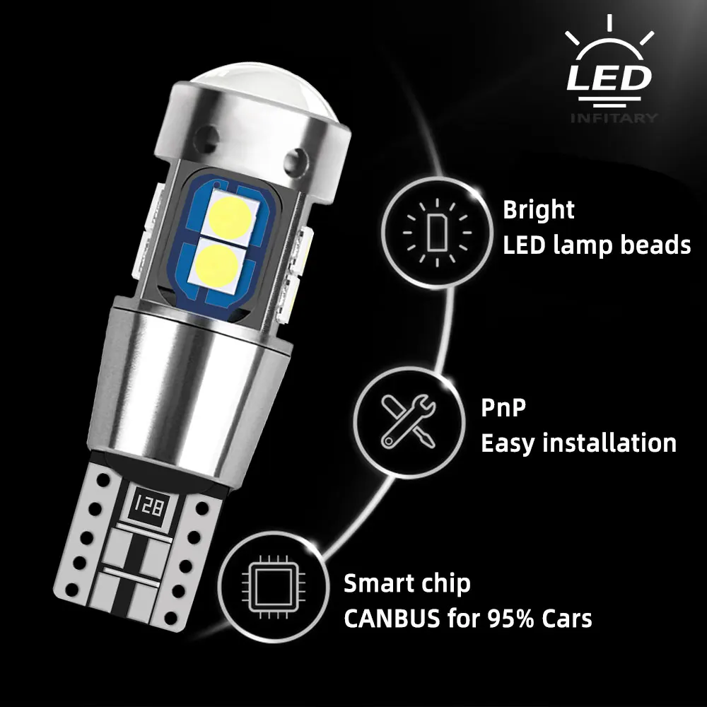 T10 �ڵ��� LED ���� ���� �ڵ� ����� ������ ��� W5W 194 12V 10 SMD 3030 ���� ���� �˷�̴� �� ���̿��� ����, 2 ��