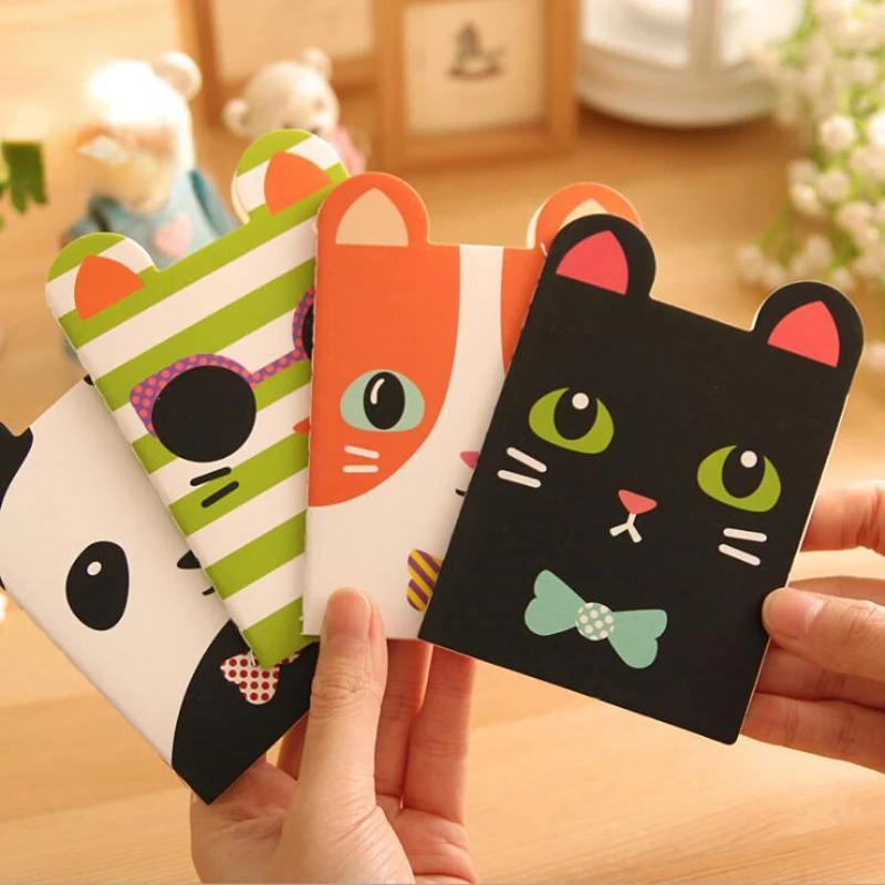 

2pcs Mini Cute Kawaii Journal Diary Notebook Lined Paper Notepad Kids Stationery School Office Supply Gift Black Cat Panda