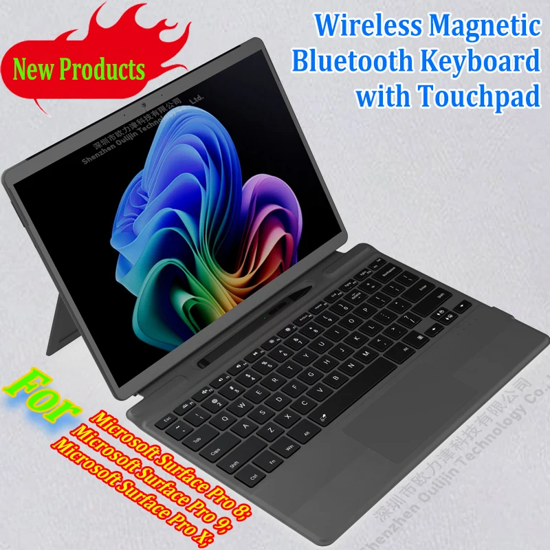 Wireless magnetic Bluetooth keyboard with backlit touchpad touchpad with stylus for Surface pro8 Surface pro9 and proX