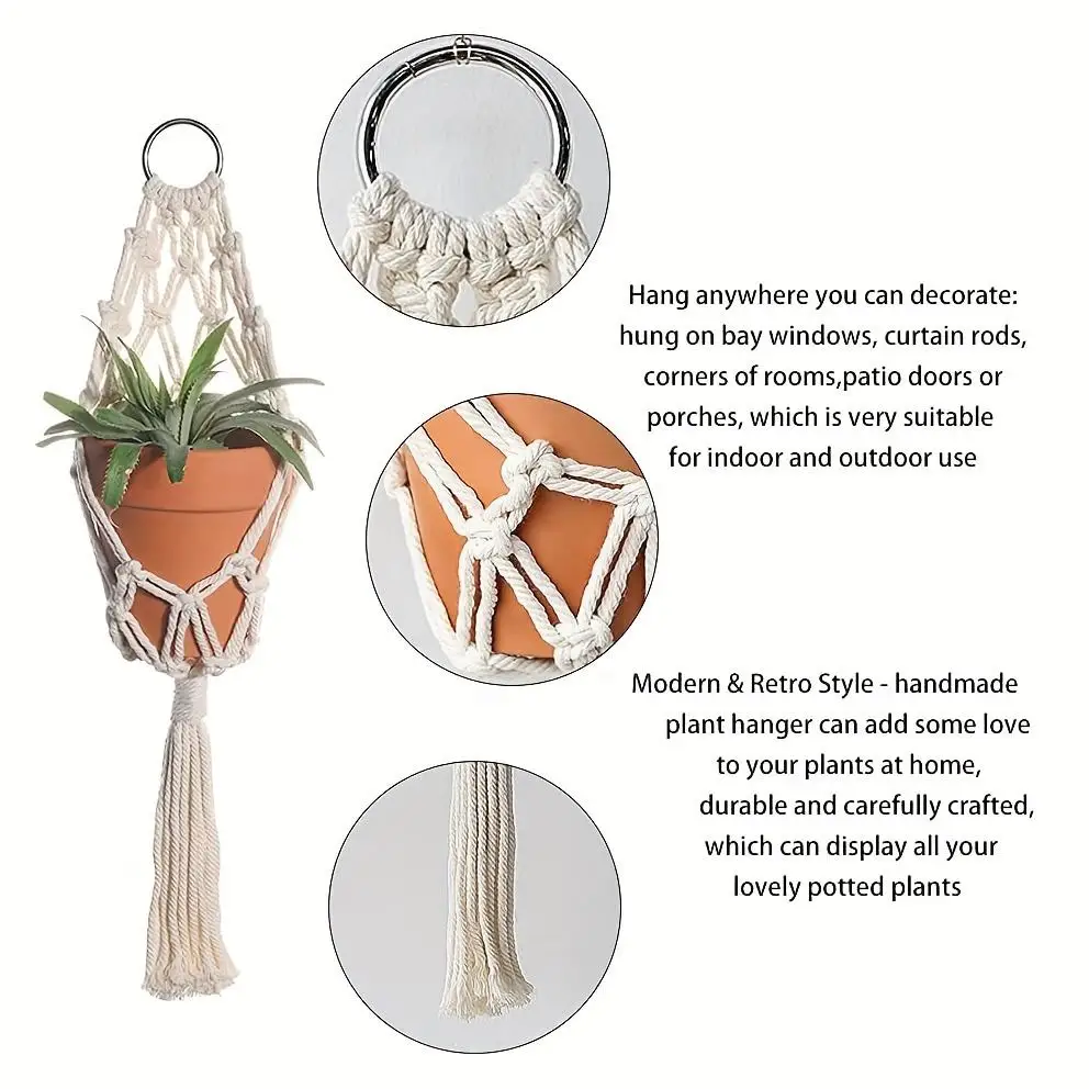 Boho Chic Handcrafted Macrame Plant Hangers - Set of 2 Rope Baskets for Indoor & Outdoor Decor, Geometric Wall Art