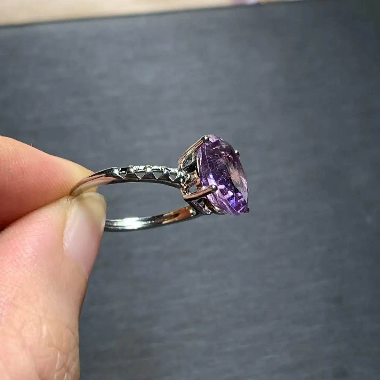 Natural Amethyst Ring Stone Female Handmade Rings Jewelry for Women Gift Purple Flower