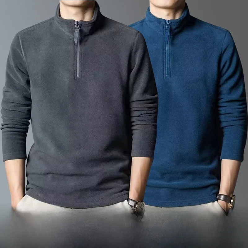 Men's Fce Lined Hoodie Sweatirt Stand Collar Double Sided Wear Resistant f Zipper Autumn Winter Workwear Casual Youth