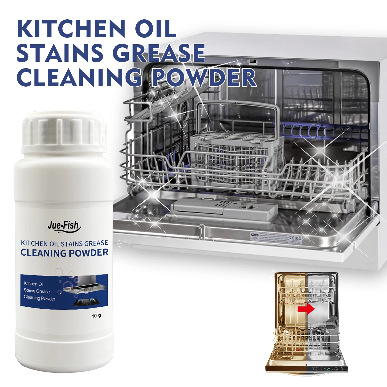 Jue-Fish Oil Cleaning Powder Kitchen Hood Stove Oil Rust Dirt Cleaning Powder Descaling Deodorization Disinfection