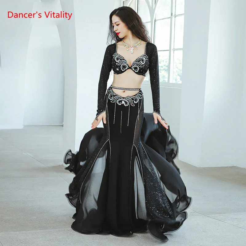 

Belly Dance Professional Compeitition Suit for Women Bellydancing Bra+Fishtail Skirt 2pcs High-End Custom Oriental Dance Outfit