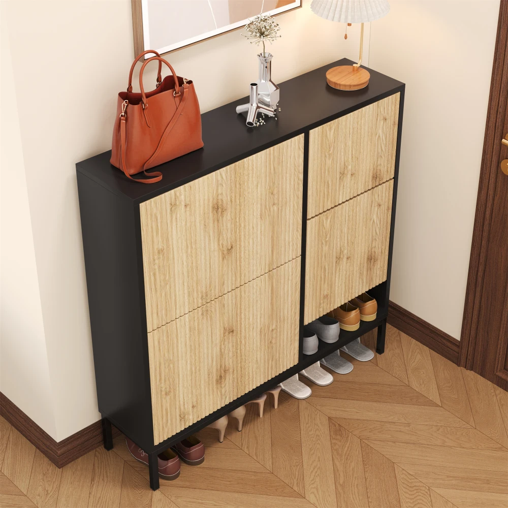 PINGGO Schuhschrank mit Wechselhaken, Schuhregal mit drei Klappen, offene Aufbewahrung für Flur und Schlafzimmer – Detail 7