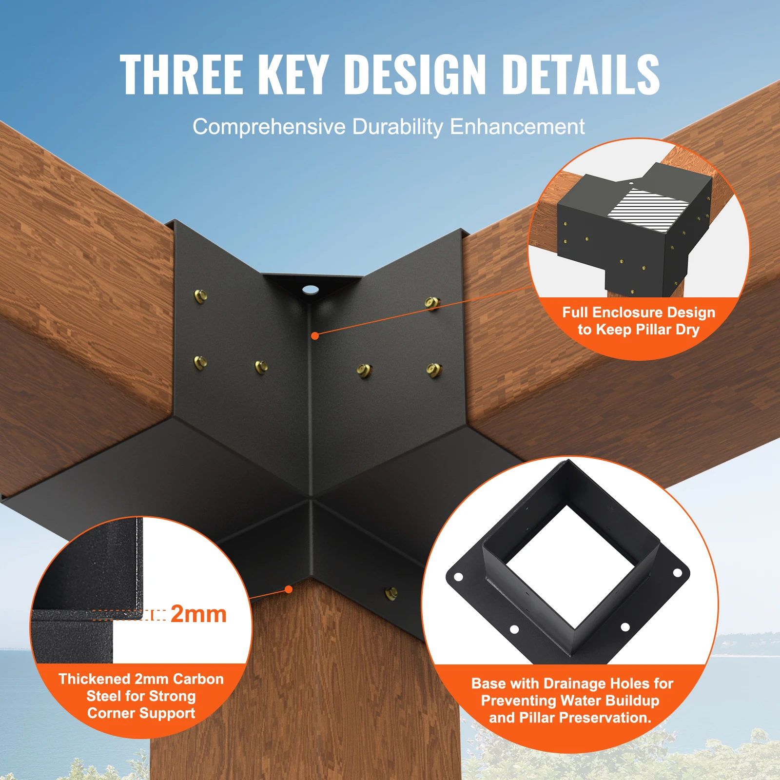 Soporte Para Poste De Valla Wocepu, Acero Inoxidable Resistente 6 X 6  Pulgadas, image size:1600x1600