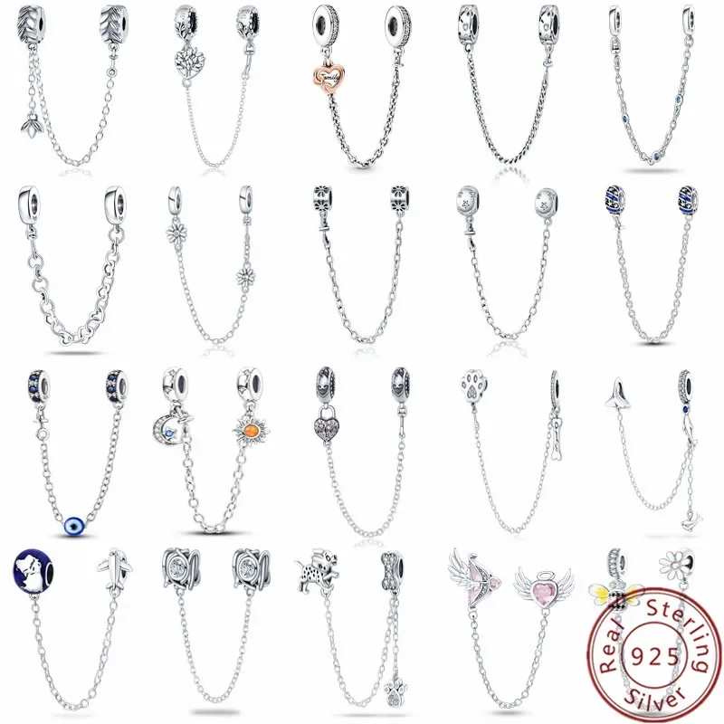 

Charm Fit Pandora Original Bracelets Stars & Moon Sunflower Clasp Safety Chain Dangle Jewelry Making S925 Sterling Silver