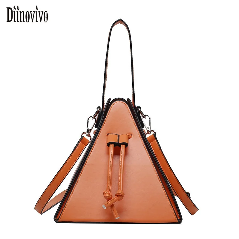 

Diinovivo Trendy Drawstring Design Ladies Tote Bag Triangle Shape Shoulder Messenger Bag Small Female Handbag and Purse WHDV2170