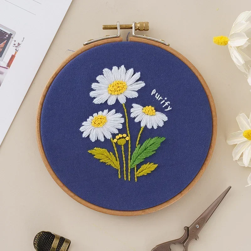 Flowers plants Embroidery Set Needlework Tools Printed Beginner DIY Embroidery Round Cross Stitch Kit Sewing Craft Kit diy kit embroidery set,embroidery kits