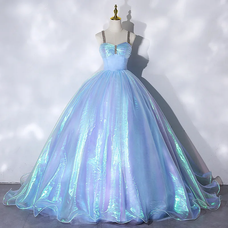 Sky Blue Sweetheart Ball Gowns Quinceanera Dress Beaded Prom Dresses Spaghetti Straps Sweet 15 16 Dress Graduation Evening Gowns