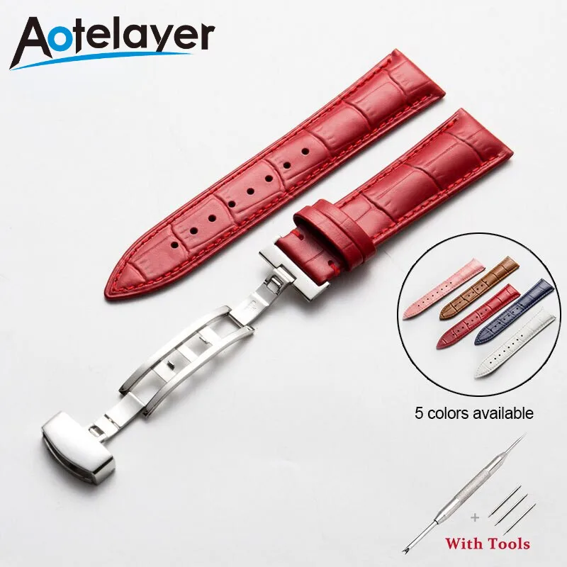 

16 18 20 22 24mm Genuine Leather Watch Band Butterfly Buckle Flat Head Universal Straps Women Men Colorful Waterproof Belt
