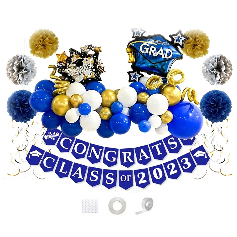 

Graduation Party Decorations Blue White Gold Graduation Party Decorations Kit Class Of 2023 Congrats Grad Banner